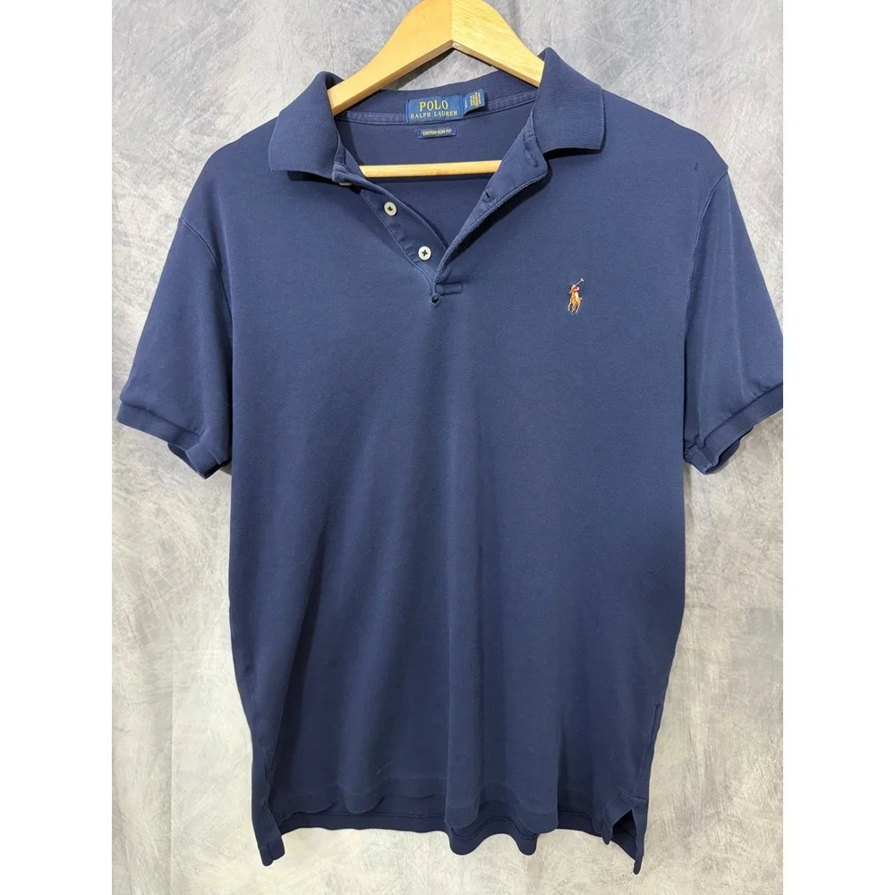 Polo Ralph Lauren Mens Custom Slim Fit Polo Shirt Navy Blue Large RN41381